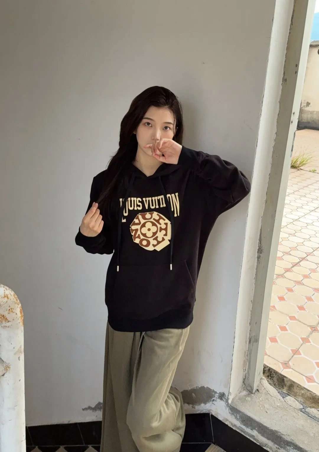 Louis Vuitton/Louis Vuitton 25Fw 3D letter patch hooded sweatshirt